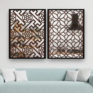 The WoWart Pine Wall Hangings Engneering Wood Carving Acrylic Mirror Frame - Aesthetic Wall Pine Wood Mirror Frames for Home Wall Decoration (WDJ-BLC - 2.4, 10X13 inches)
