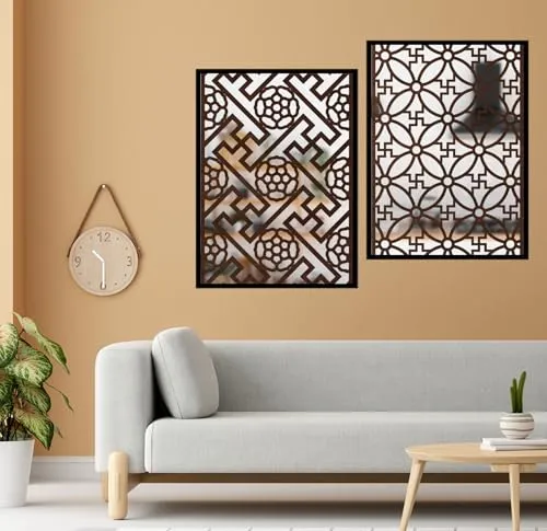 The WoWart Pine Wall Hangings Engneering Wood Carving Acrylic Mirror Frame - Aesthetic Wall Pine Wood Mirror Frames for Home Wall Decoration (WDJ-BLC - 2.4, 10X13 inches)