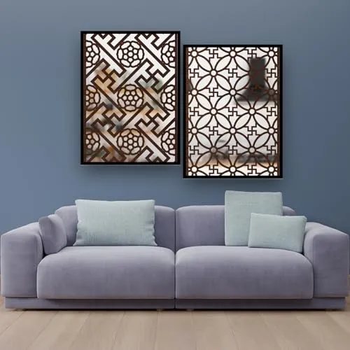 The WoWart Pine Wall Hangings Engneering Wood Carving Acrylic Mirror Frame - Aesthetic Wall Pine Wood Mirror Frames for Home Wall Decoration (WDJ-BLC - 2.4, 10X13 inches)