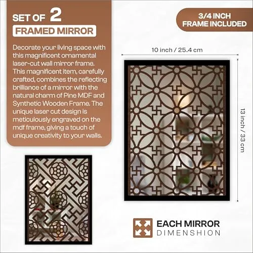 The WoWart Pine Wall Hangings Engneering Wood Carving Acrylic Mirror Frame - Aesthetic Wall Pine Wood Mirror Frames for Home Wall Decoration (WDJ-BLC - 2.4, 10X13 inches)
