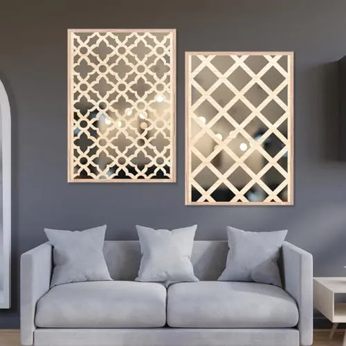 The WoWart Wall Mirror Hangings for Home Decoration/Laminated Pine Wood Engraved Acrylic Mirror Framed Art for Wall Decration (WDJ-BB-2.13, 10x13 inches)