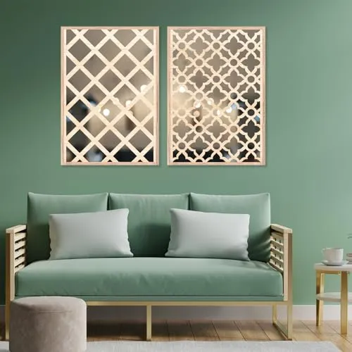 The WoWart Wall Mirror Hangings for Home Decoration/Laminated Pine Wood Engraved Acrylic Mirror Framed Art for Wall Decration (WDJ-BB-2.13, 10x13 inches)