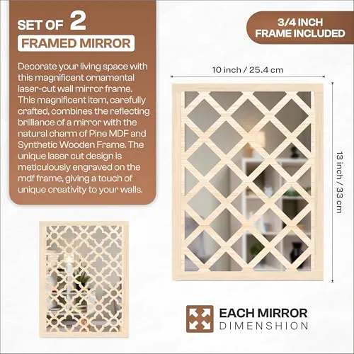 The WoWart Wall Mirror Hangings for Home Decoration/Laminated Pine Wood Engraved Acrylic Mirror Framed Art for Wall Decration (WDJ-BB-2.13, 10x13 inches)