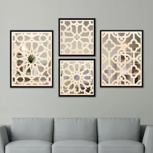 The WoWart Wooden Wall Mirror Decor Panel for Living Room and Bedroom | Decorative Hanging Mirror with Wood Art Jharokha Frames for Home Decoration (WDJ-BLB-1.35, 10X13 inches / 10x10 inches)