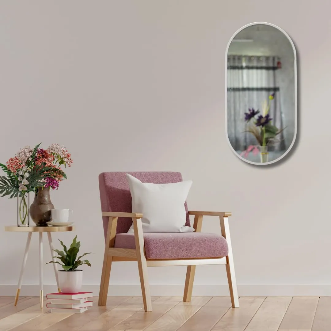 TINITALO Modern Elegance Capsule Shape Wall-Mounted Mirror Metal Framed Wall Mirror Bathroom Mirror Living Room Mirror Home Decor Mirror 18 x 36 Inches White MF 109
