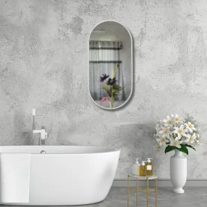 TINITALO Modern Elegance Capsule Shape Wall-Mounted Mirror Metal Framed Wall Mirror Bathroom Mirror Living Room Mirror Home Decor Mirror 18 x 36 Inches White MF 109