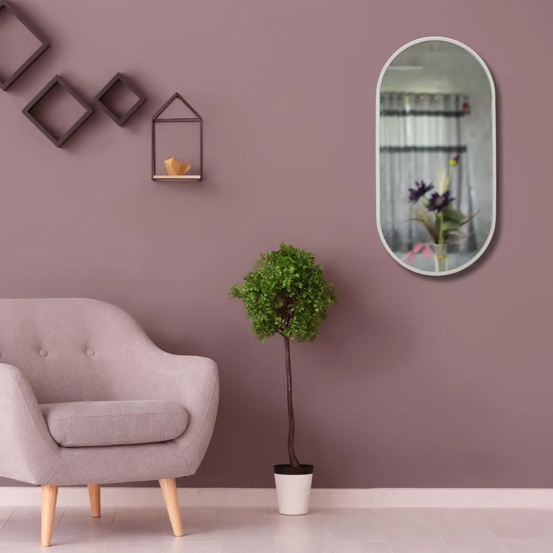 TINITALO Modern Elegance Capsule Shape Wall-Mounted Mirror Metal Framed Wall Mirror Bathroom Mirror Living Room Mirror Home Decor Mirror 18 x 36 Inches White MF 109