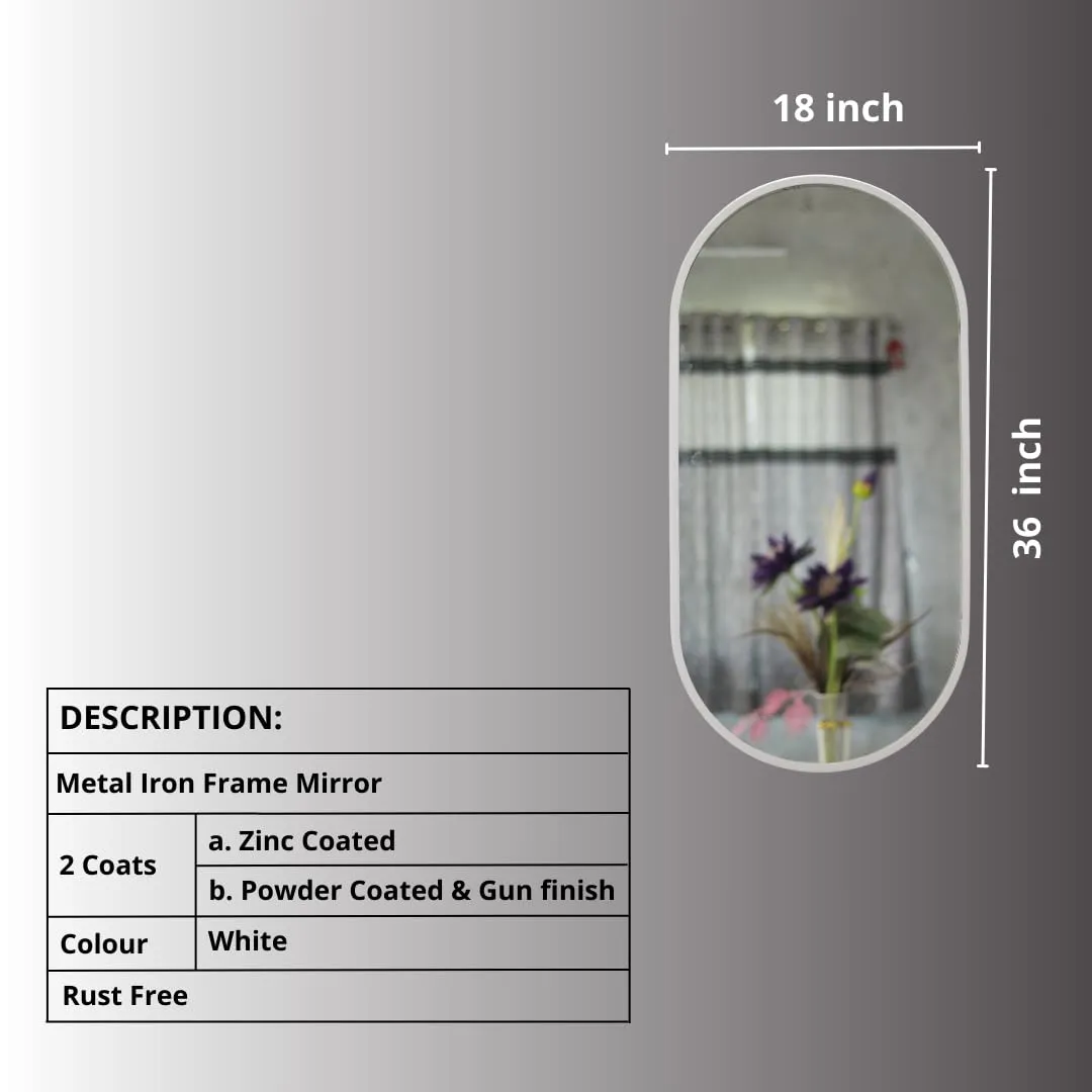 TINITALO Modern Elegance Capsule Shape Wall-Mounted Mirror Metal Framed Wall Mirror Bathroom Mirror Living Room Mirror Home Decor Mirror 18 x 36 Inches White MF 109