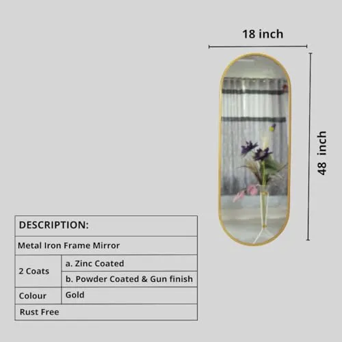 TINITALO Modern Elegance Caspsule Shape Wall-Mounted Mirror Metal Framed Wall Mirror Bathroom Mirror Living Room Mirror Home Decor Mirror 18 x 48 Inches Golden MF 118