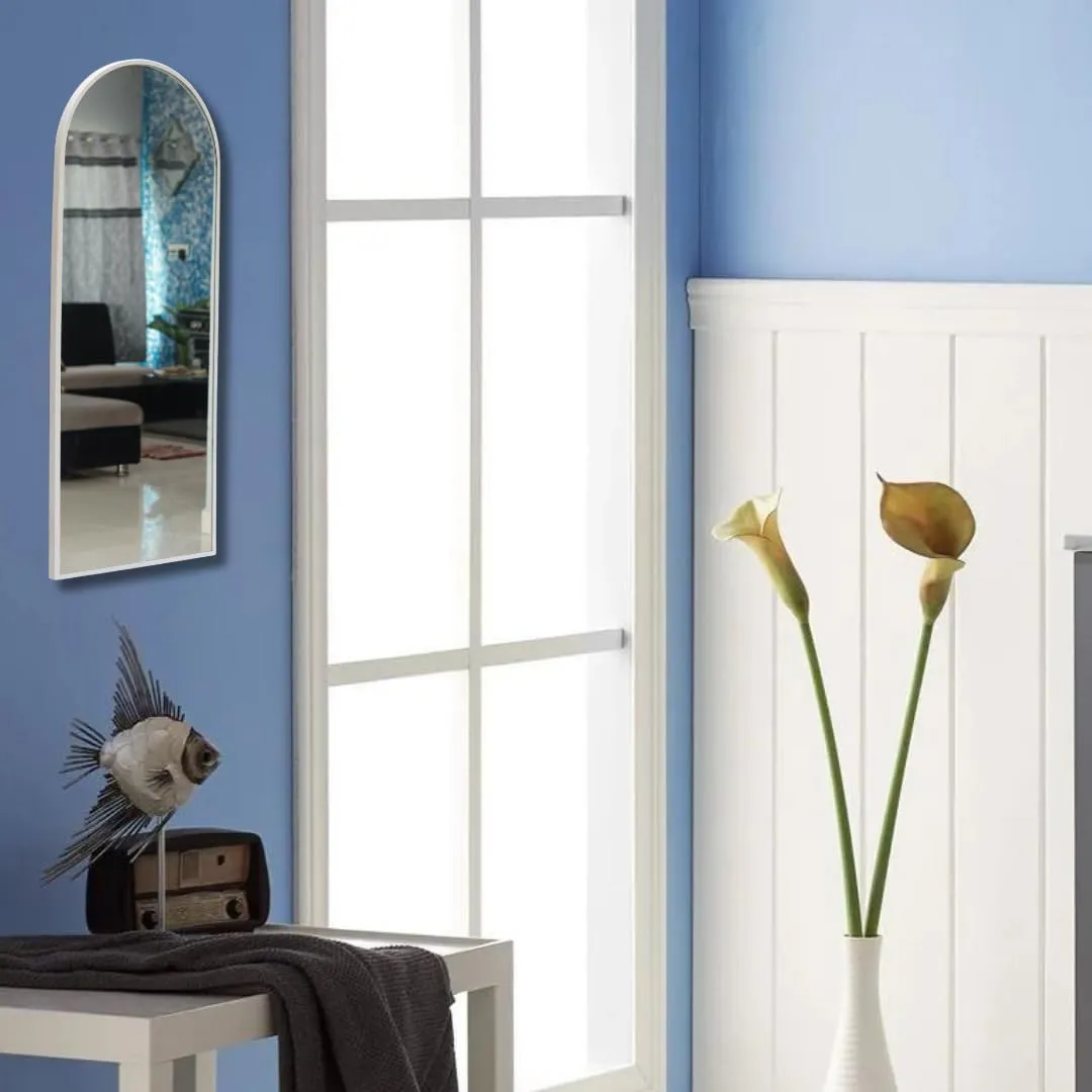 TINITALO Modern Elegance Semi Circle Wall-Mounted Mirror Metal Framed Wall Mirror Bathroom Mirror Living Room Mirror Home Decor Mirror 24 x 48 Inches White MF 87