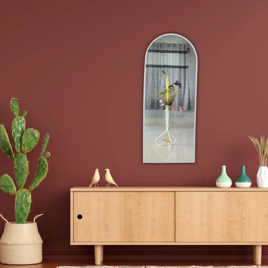 TINITALO Modern Elegance Semi Circle Wall-Mounted Mirror Metal Framed Wall Mirror Bathroom Mirror Living Room Mirror Home Decor Mirror 24 x 48 Inches White MF 87