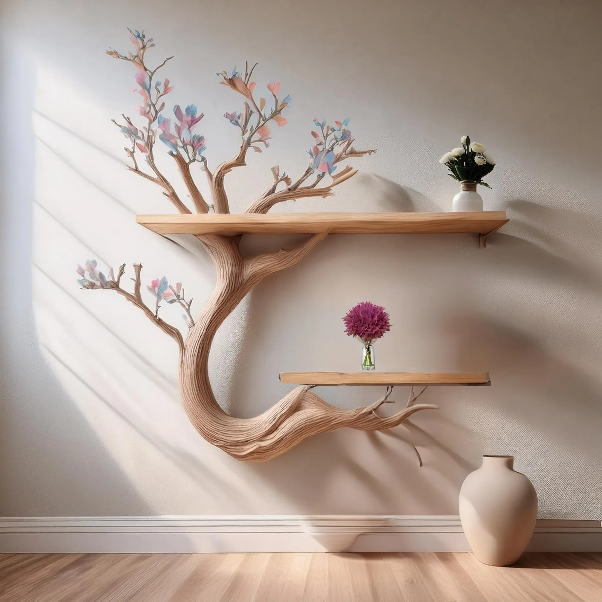 Tree branch floating corner shelf driftwood mini