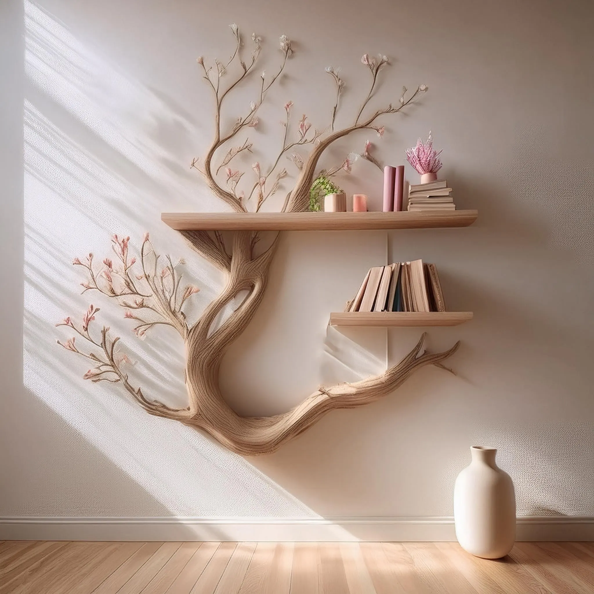Tree branch floating corner shelf driftwood mini