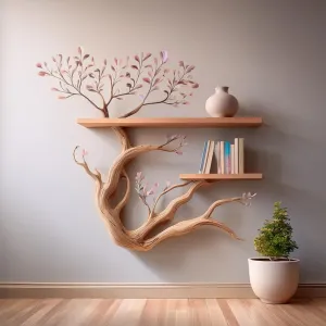 Tree branch floating corner shelf driftwood mini
