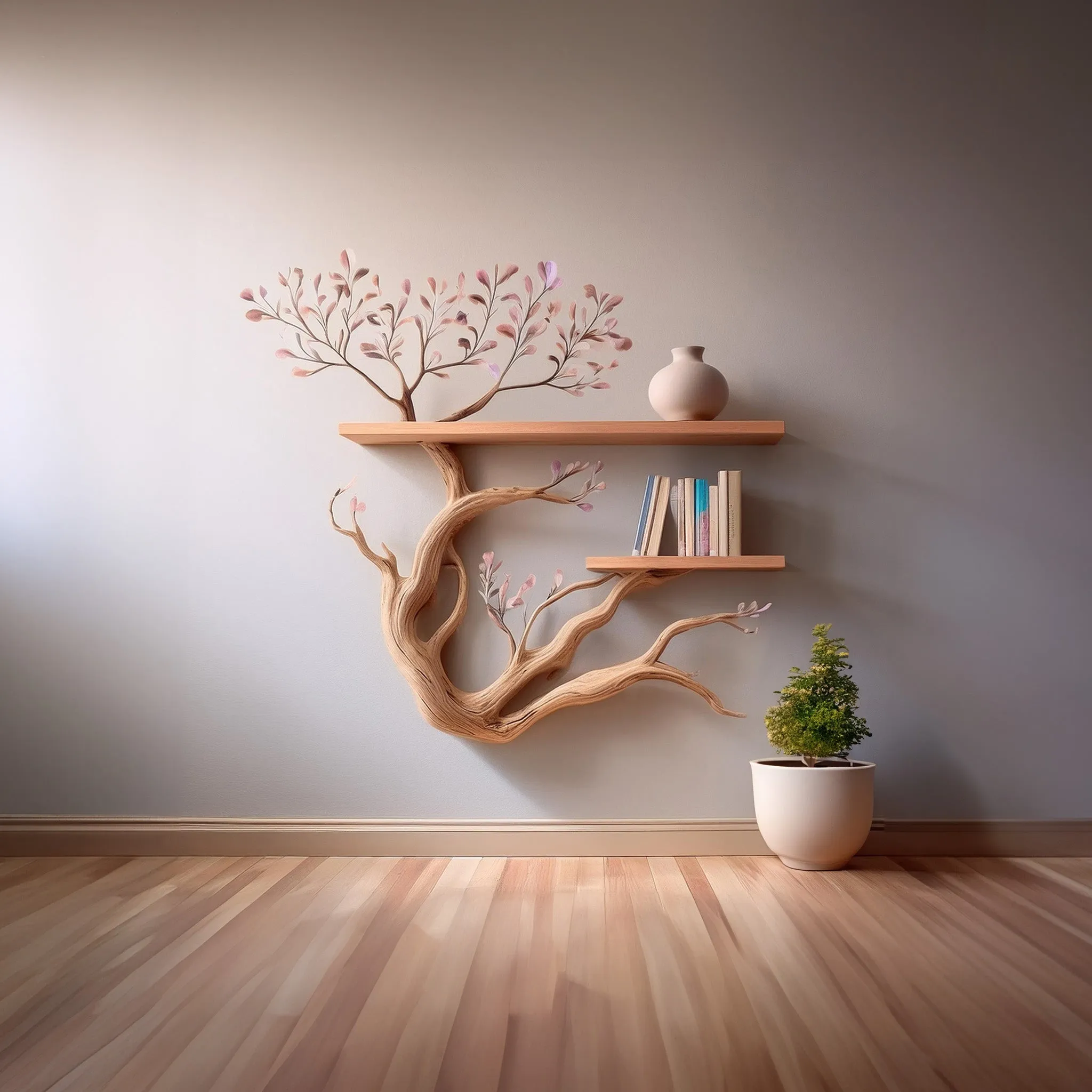 Tree branch floating corner shelf driftwood mini