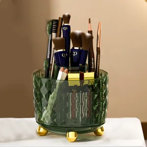 Urbane Home Multipurpose Storage Holder | Decorative Crystal Finish Stylish Look | Makeup Brush Holder | Desk Storage Container | YM.6698D | Dark Green Gold
