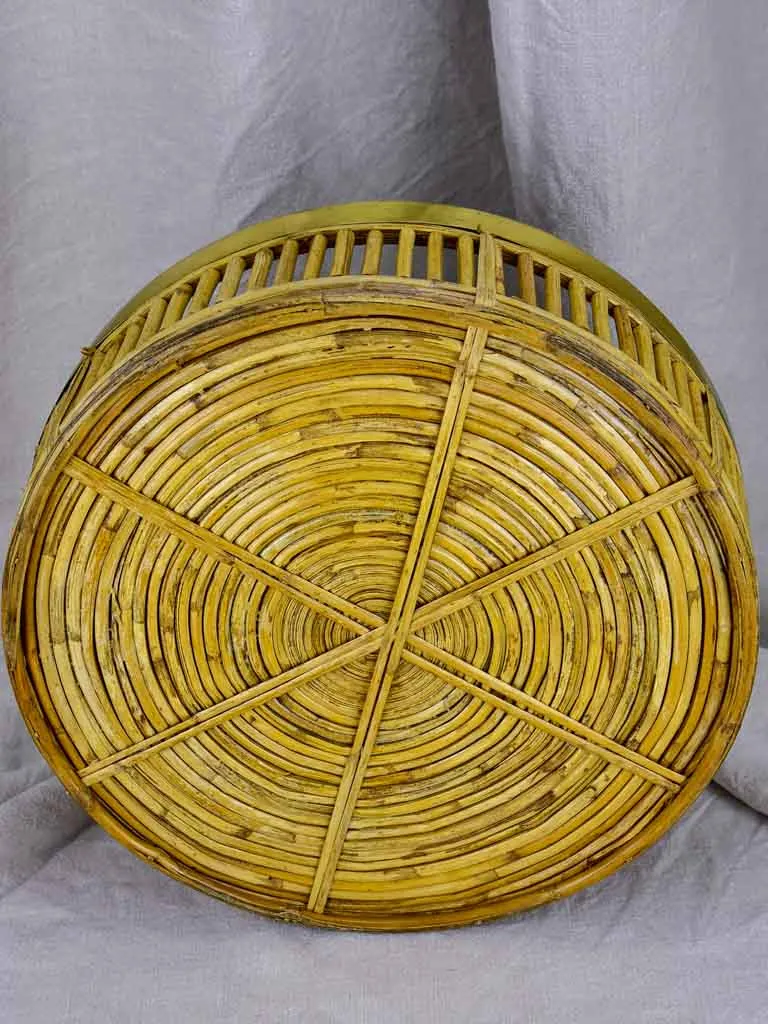 Vintage round bamboo and brass tray