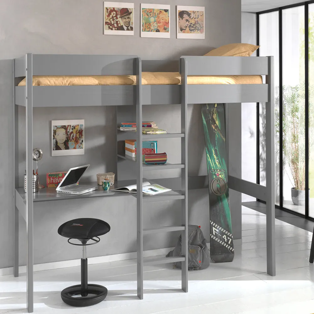 Vipack - Pino High Sleeper with Desk & Shelves - Grey