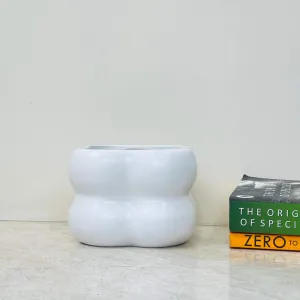 White Bulbous Ceramic Planter – Modern Organic Shape for Indoor Plants