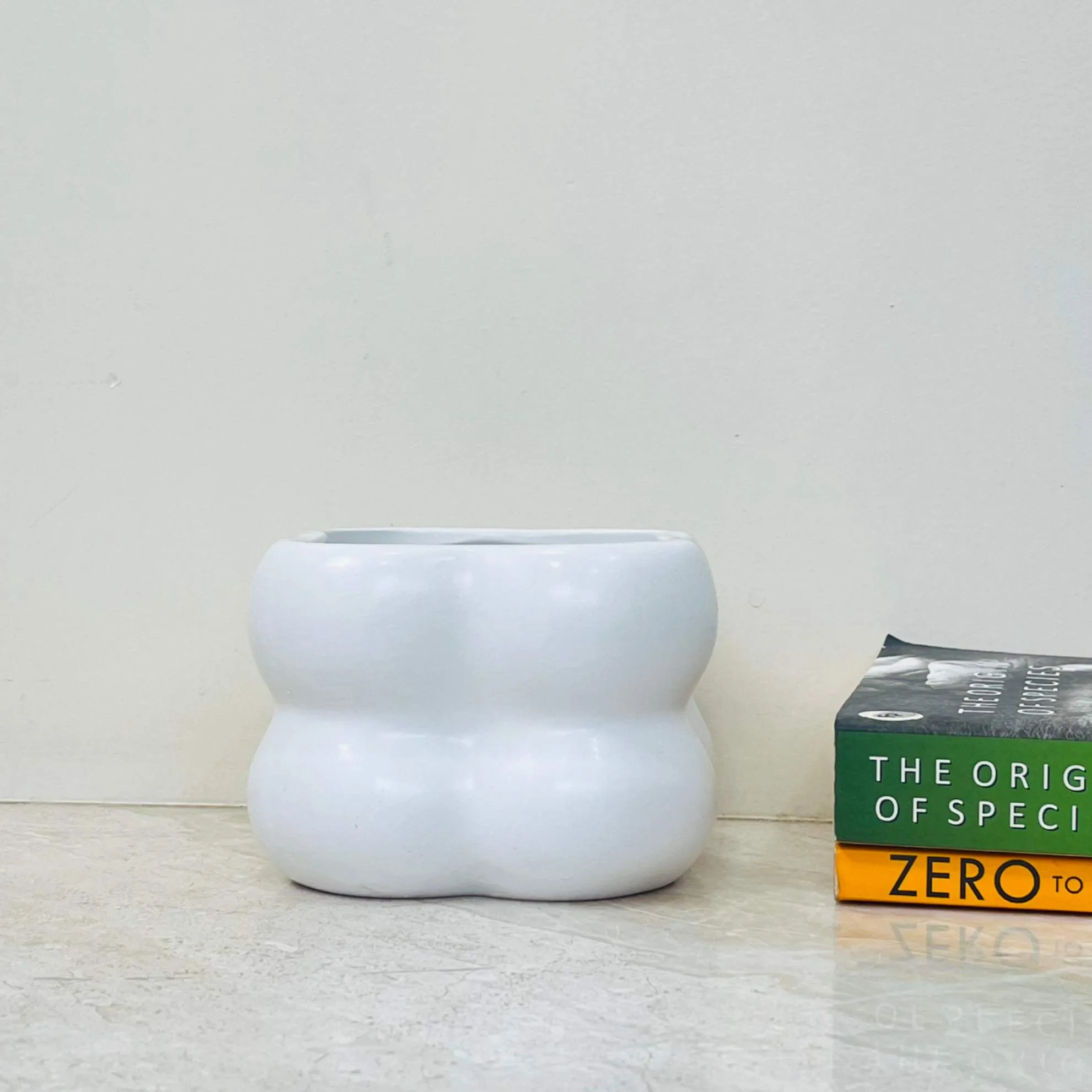 White Bulbous Ceramic Planter – Modern Organic Shape for Indoor Plants