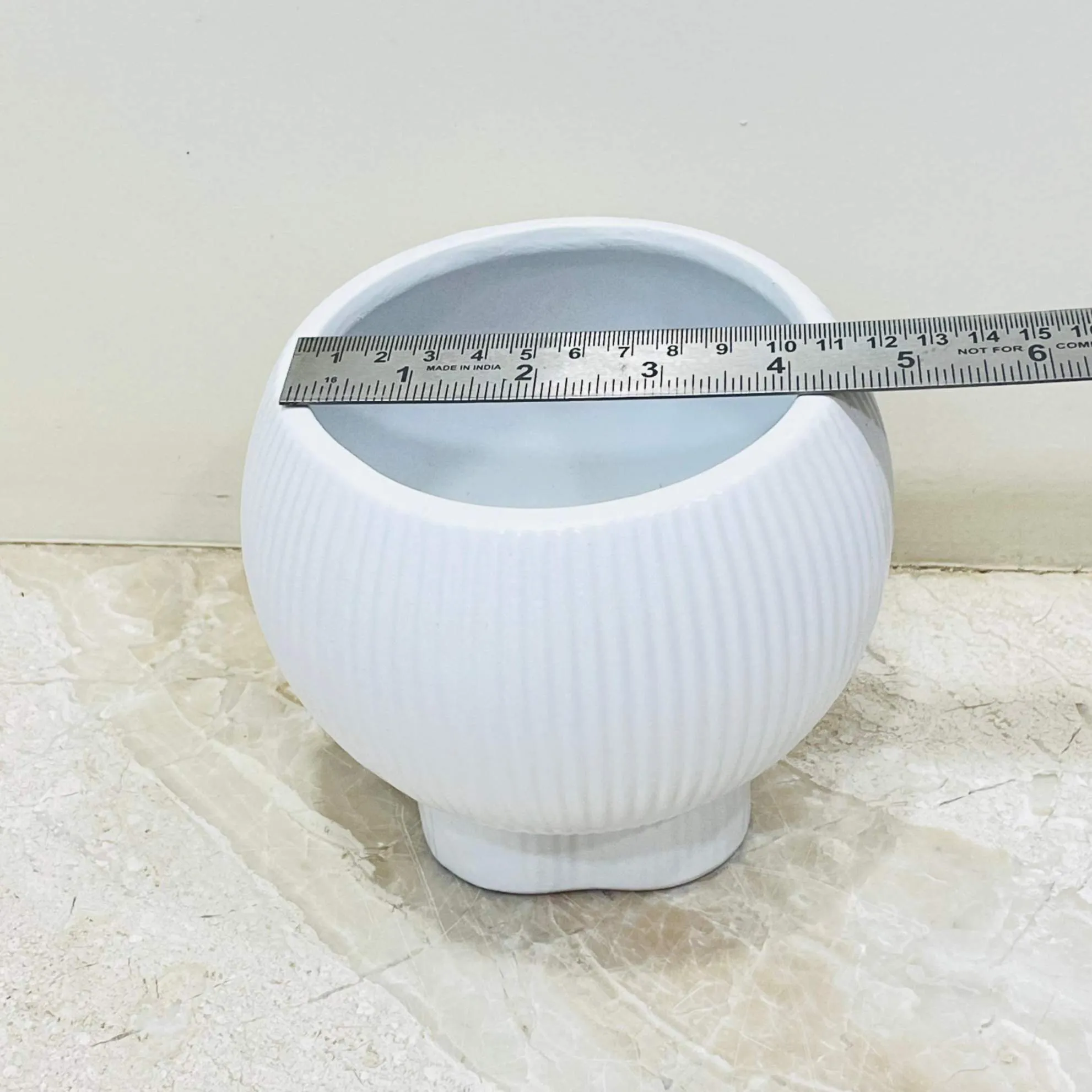 White Ribbed Ceramic Planter with Base