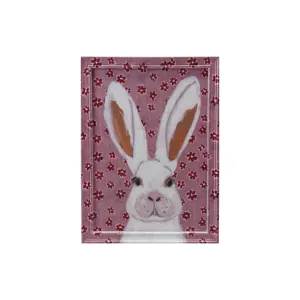 Wood Framed Glass Wall Decor w/ Rabbit & Flowers