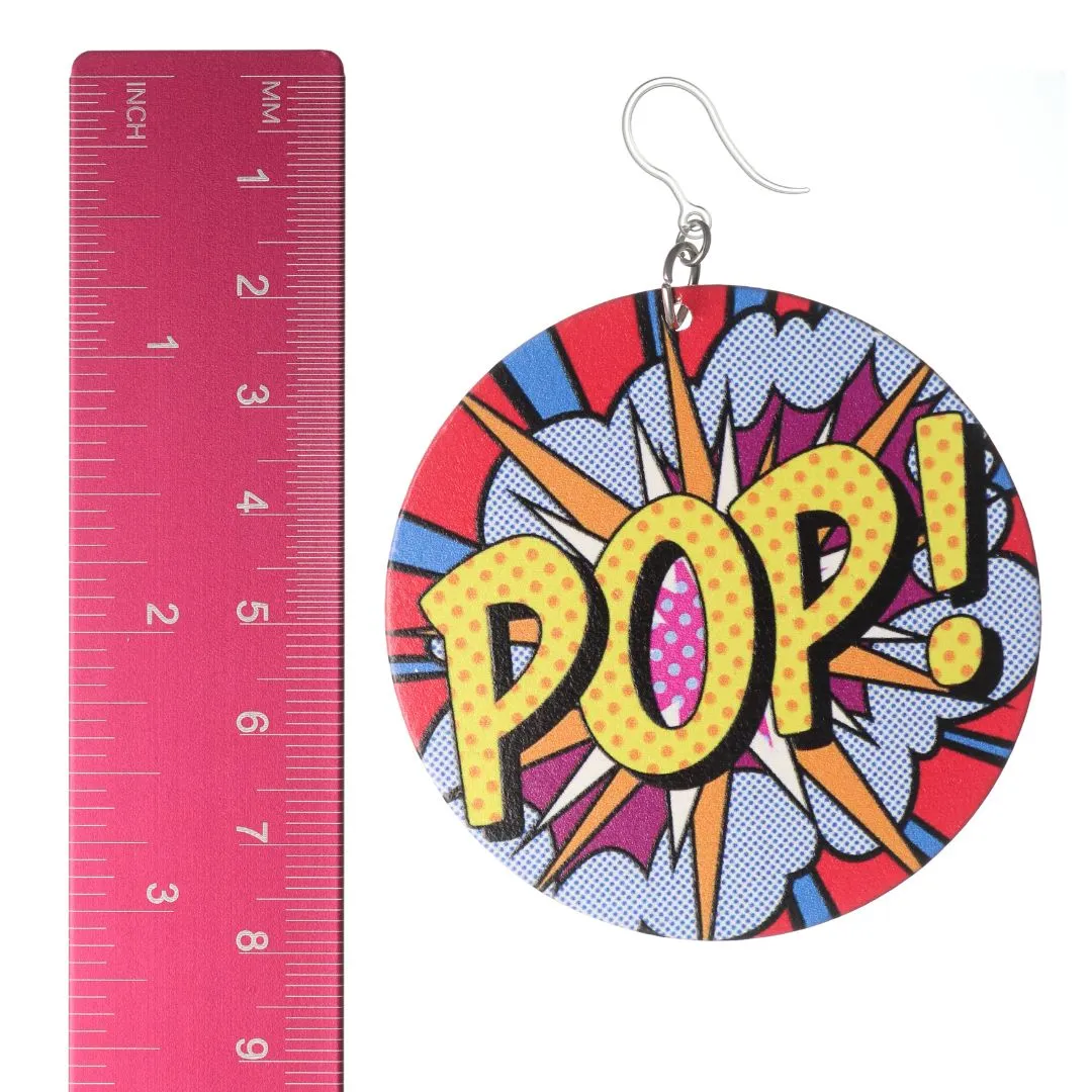 Wooden Pop Art Dangles Hypoallergenic Earrings for Sensitive Ears Made with Plastic Posts