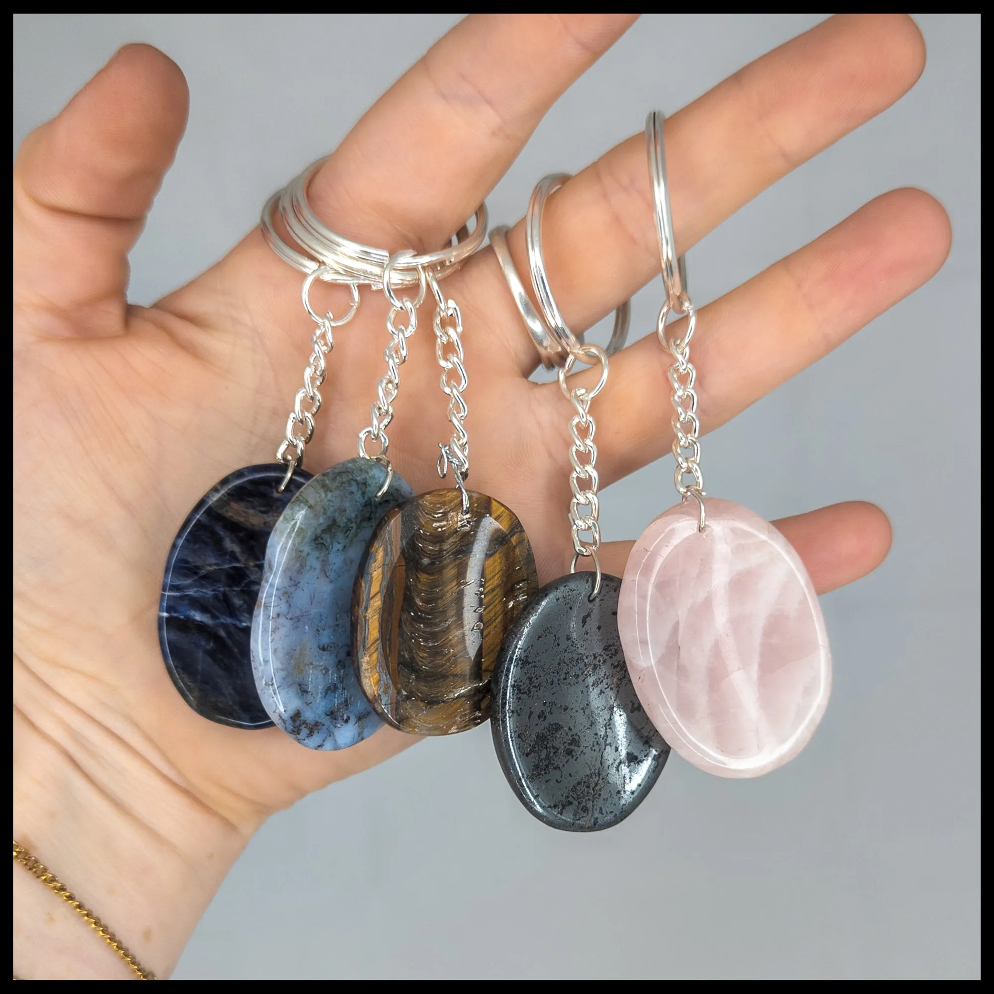 Worry Stone Sodalite Keychain