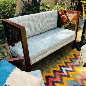 Zainab : Winged 2 Seater Sofa/ Bench with Sage Green Upholstery
